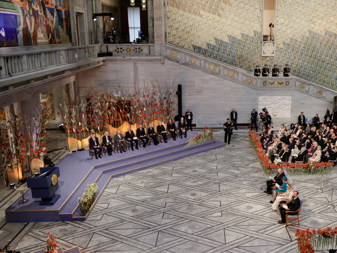 The ceremony took place in Oslo Town Hall. Photo: Cornelius Poppe, NTB